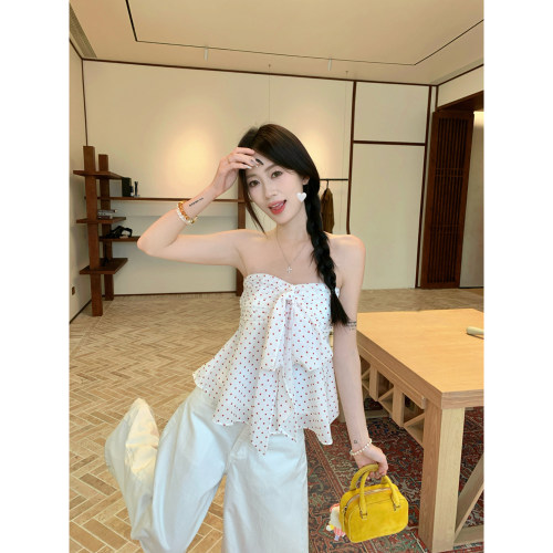 甜辣妹波点蝴蝶结抹胸背心女夏季
