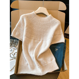 半高领针织短袖t恤女2026新款夏季时尚百搭显瘦法式温柔内搭上衣