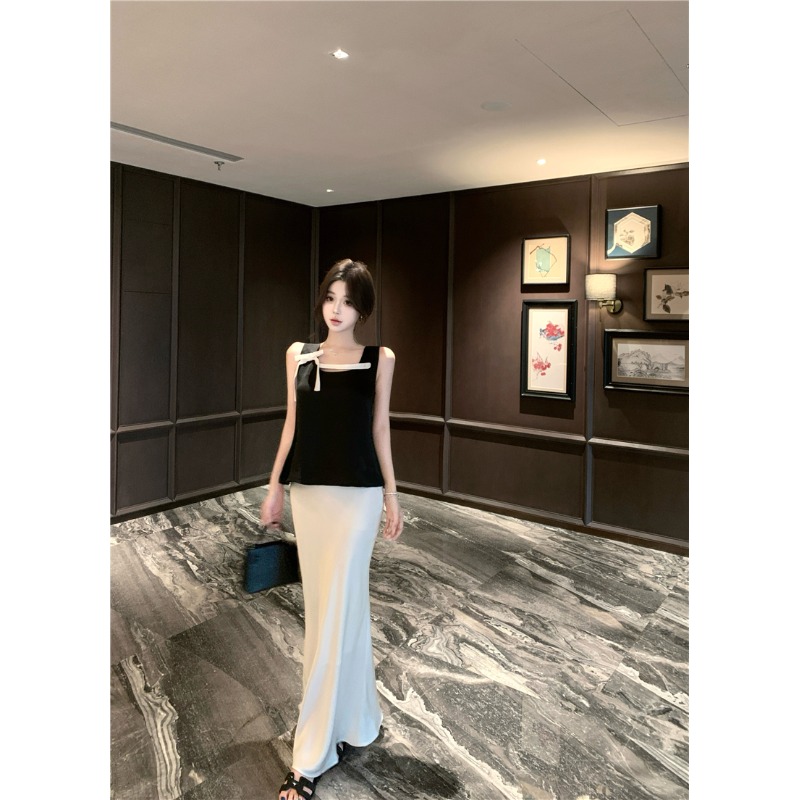夏季2025年新款甜美港风缎面吊带上衣女小众设计感半身裙两件套装