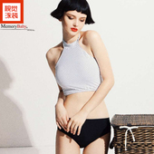MEMORYBABY高领系脖显气质身显瘦性感分体比基尼泳衣女个性 波点修