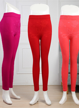 美体秋裤女单件秋冬红色中厚莱卡棉衬裤紧身高弹力打底裤线裤包邮