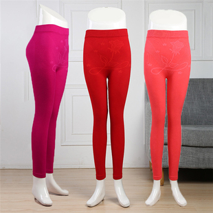 美体秋裤女单件秋冬红色中厚莱卡棉衬裤紧身高弹力打底裤线裤包邮