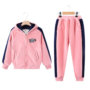 女童金丝绒套装加绒加厚秋冬装2024新款时髦洋气儿童装卫衣两件套