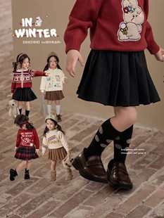 休闲加绒学院风jk短裙 新款 宝宝毛呢百褶裙女童半身裙裤 2024春冬季