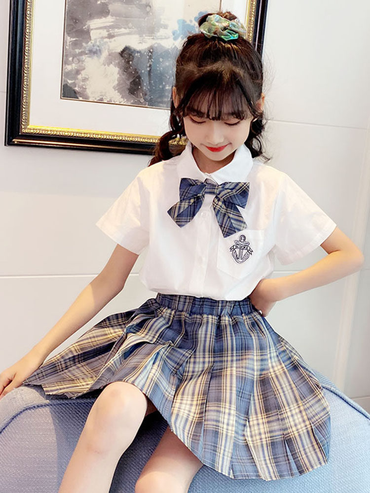 女童jk制服套装夏季网红百褶裙子中大儿童学院风连衣裙两件套洋气