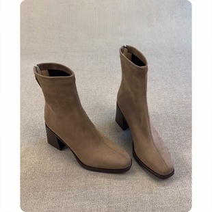 羊皮~洋气小短靴女高级感巨好看美拉德靴子高跟马丁靴法式瘦瘦靴