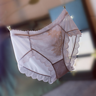 蕾丝女士内裤 舒适纯棉档无痕甜美半透明镂空透气网纱中腰三角裤