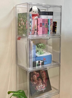 亚克力收纳盒透明展示盒书本架杂志专辑cd黑胶周边收藏桌面防尘柜