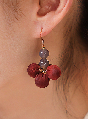 桑蚕丝香云纱丝巾装饰民族风女百搭气质中国风耳环饰品PT1149