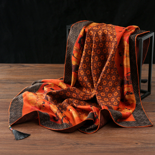 【仕女图】香云纱丝巾花萝100%桑蚕丝围巾108*108cm披肩大方巾