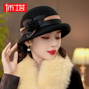 布塔羊毛小礼帽女士秋冬新款羊毛呢蓓蕾帽高级感显脸小帽子PT1332