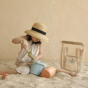 韩风儿童度假旅游沙滩包网布束口袋大容量手提袋游泳透气网收纳包