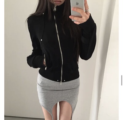 Shawne 26s春新韩国正品代购 小众口袋拉链立领显瘦甜美夹克外套