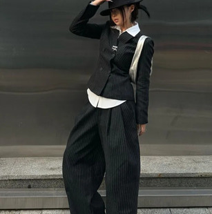 Y2K衬衫 代购 翻领竖条纹西装 长裤 Shawne 组合套装 26s春新韩国正品