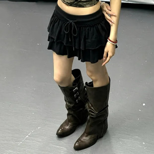 Shawne 代购 Y2K松紧腰层叠裙摆时尚 百搭舒适短裙 26s春新韩国正品