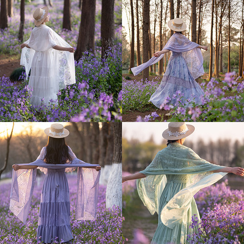 理想三旬女装复古蕾丝拼接重工飘逸长围巾披肩斗篷长款大尺寸