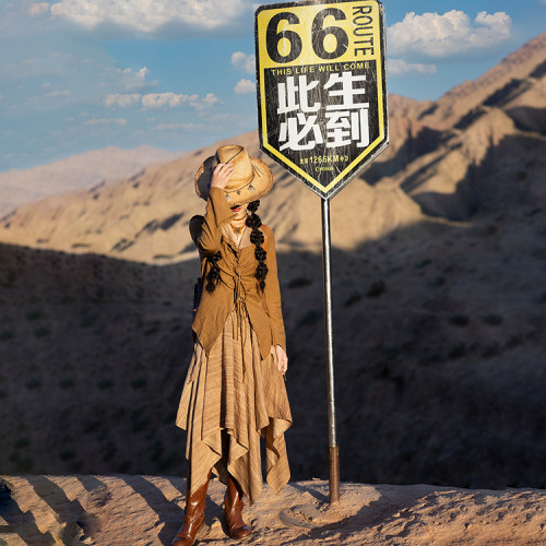 理想三旬收腰复古开衫长袖系带