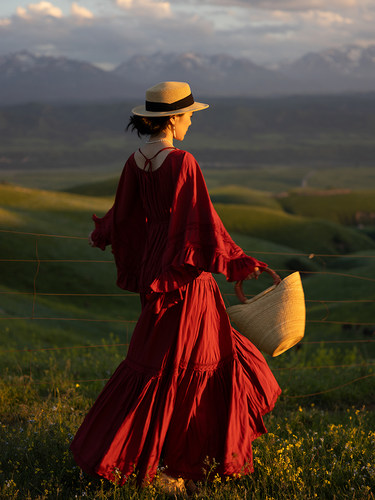 波西米亚风蛋糕裙天丝棉蕾丝拼接