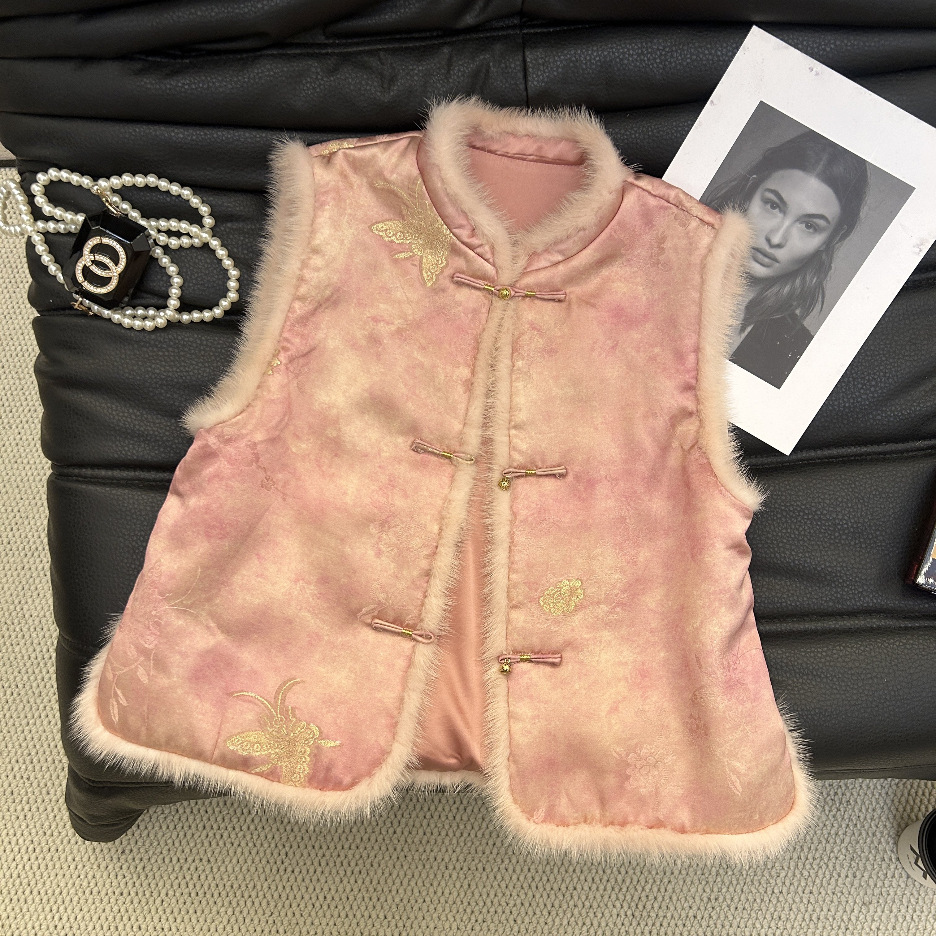 2025国风拼貂毛加棉马甲