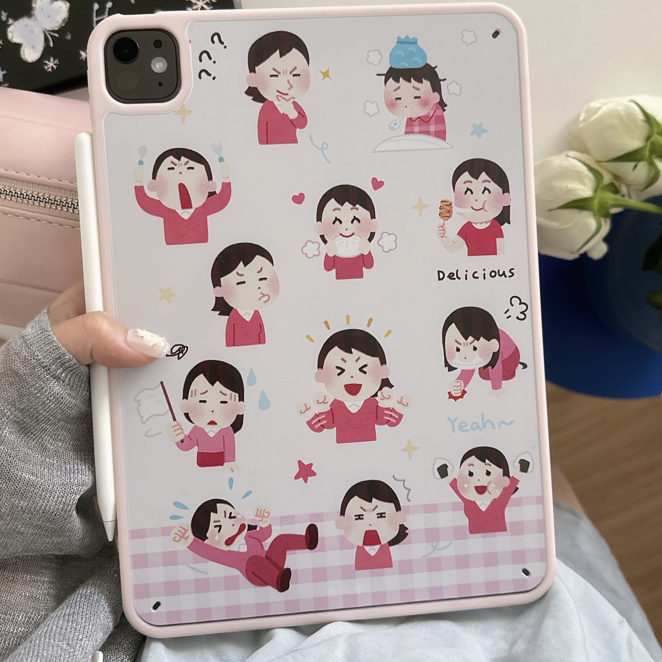 日韩ins格纹可爱小女孩适用iPadPro2024保护壳新款Air5/4苹果13寸平板壳11英寸亚克力10代12.9保护套mini6/7