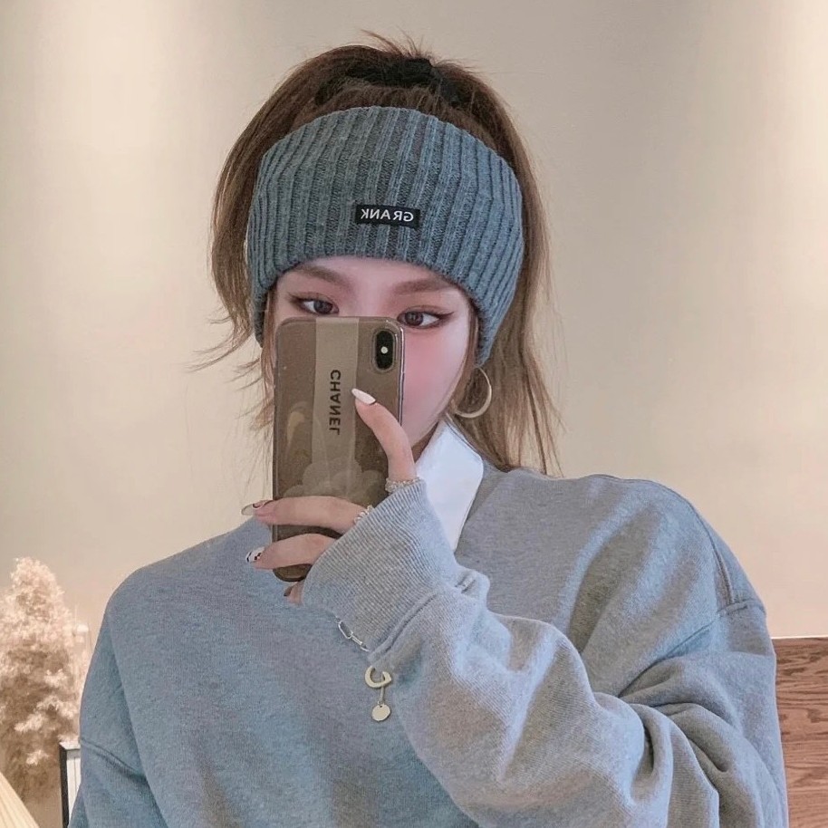 运动女毛线女款头巾黑色针织月发带2025头套秋冬季帽子冷帽后子产