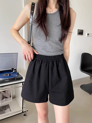 黑白色亚麻运动阔腿短裤女新款夏季薄款裤子外穿休闲棉麻五分裤