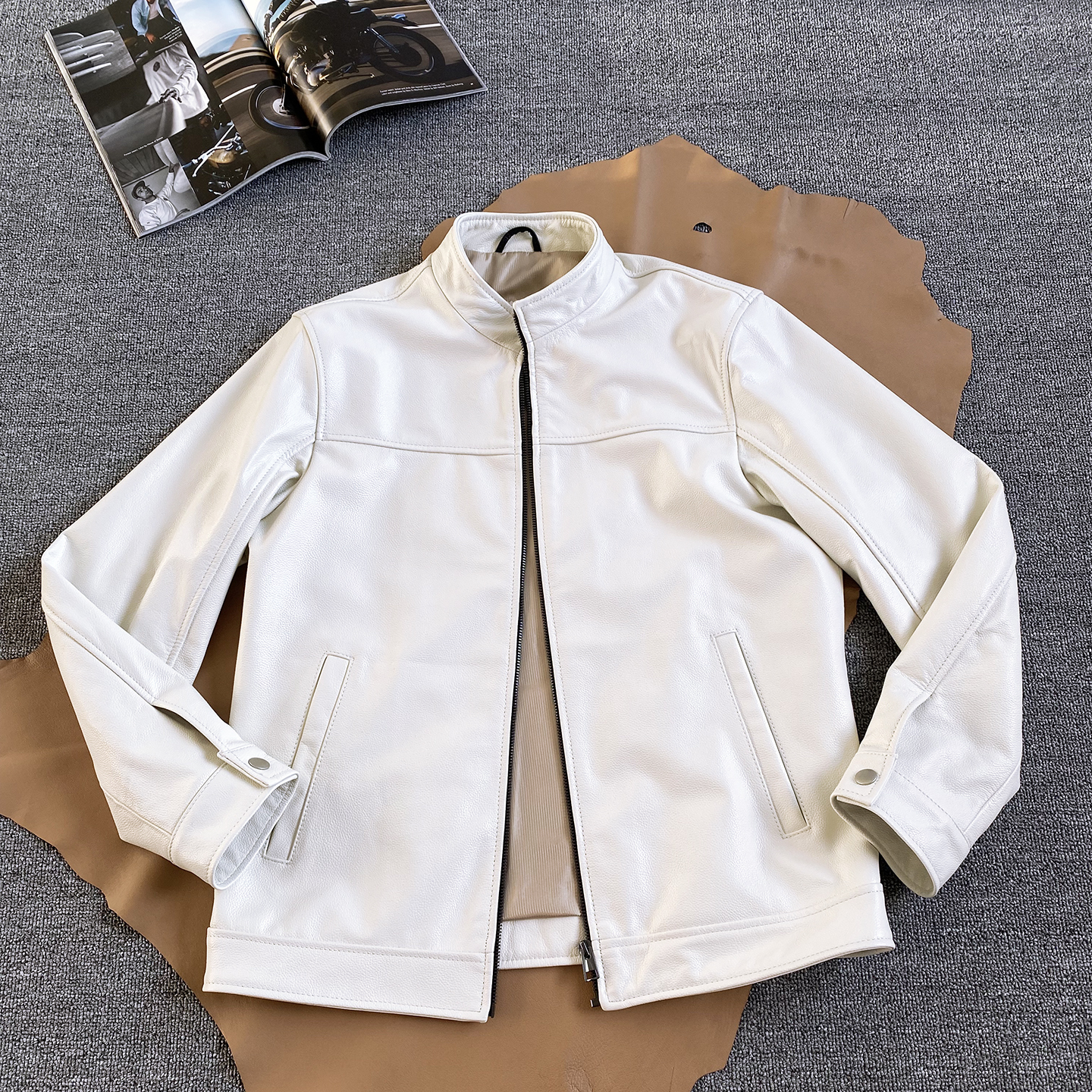 高端柔软小牛皮机车骑行服