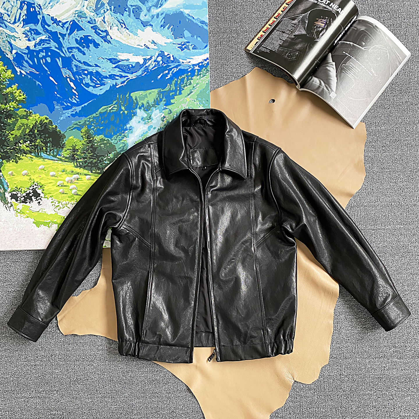 高端皮料全植鞣羊皮翻领夹克