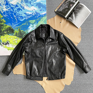 高端真皮夹克男士 行政上衣 机车皮衣无涂层全植鞣绵羊皮外套经典