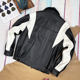90年代港风真皮皮衣进口牛皮宽松夹克男女阔版 短外套翻领休闲上衣