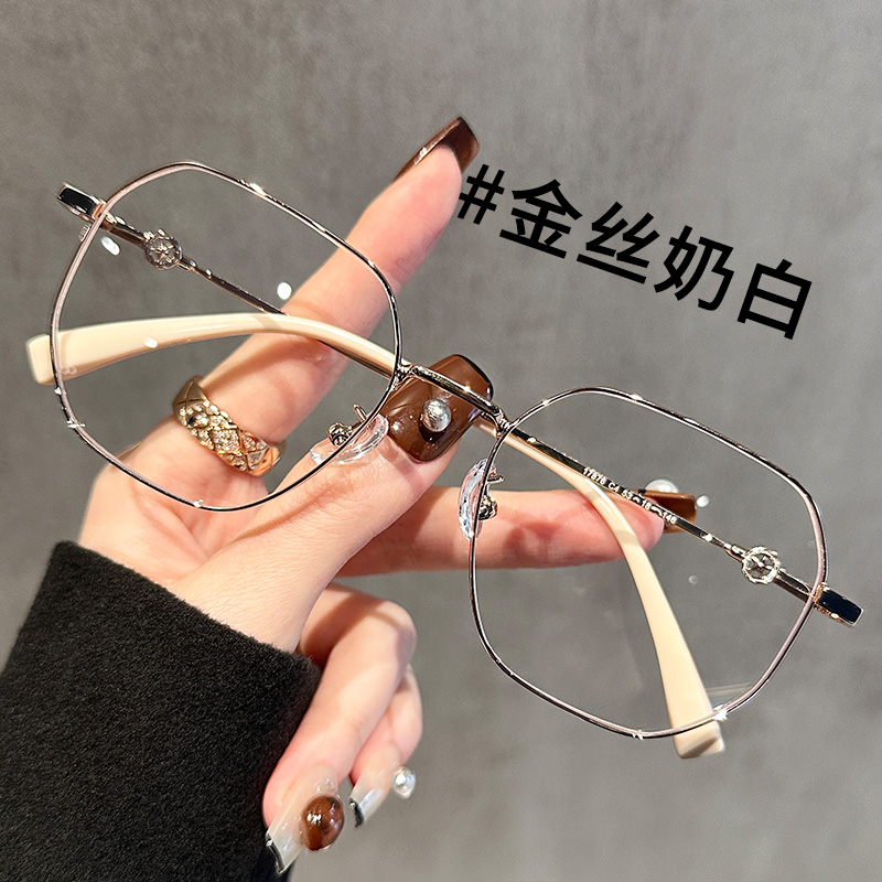显白金丝大框眼镜女可配