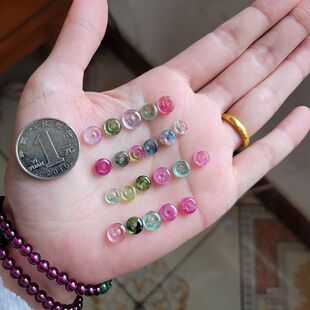 天然巴西碧玺平安扣雕件裸石手链耳坠小迷你DIY配件