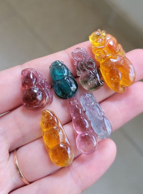 天然碧玺吊坠 项坠 雕刻件 四季豆 一物一图 福豆