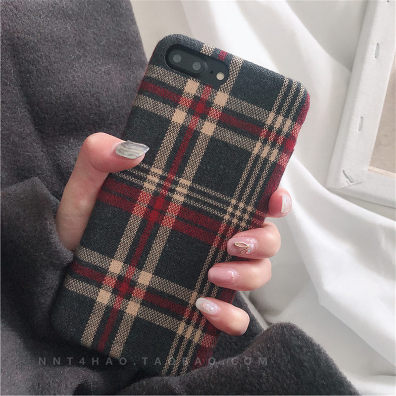 复古英伦格子OPPOR15手机壳r9s/r11s毛绒帆布软壳r17/r11个性女11-08新券