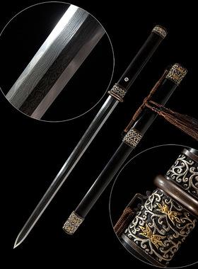 卷草唐剑锻打刀剑花纹钢黑檀木