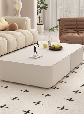 北欧茶几电视柜组合简约现代客厅茶桌奶油风实木白色烤漆储物茶台