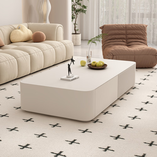 实木奶油风现代简约储物茶几