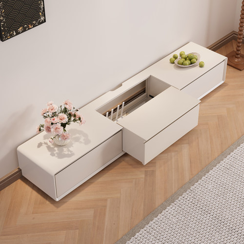 2025新款奶油风抽拉式电视柜现代简约小户型客厅家用落地电视机柜