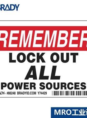 brady贝迪警告标志86248动力源标识Y74429工业安全用电自粘式标签