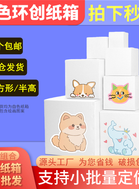 白色纸箱正方形半高加厚加硬环创绘画牛皮硬纸箱子搬家打包箱定制