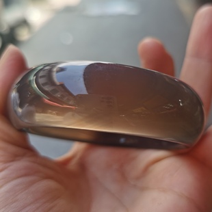 高档冰透烟灰紫加宽轮胎款天然玛瑙玉髓手镯女高级感手镯灰色镯子