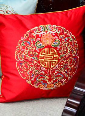 中式沙发刺绣喜字抱枕靠垫靠枕红色婚庆结婚新中式靠背客厅中国风