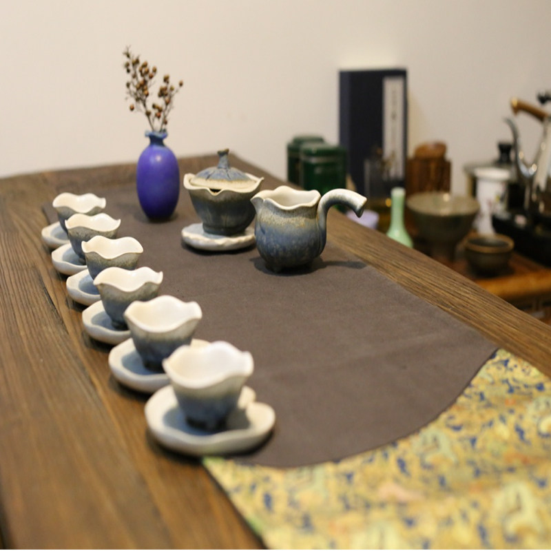 棉麻布艺桌旗中式禅意复古茶布真丝云锦绣花茶道茶席布麻布中国风