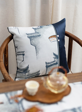 斗贤灰色沙发摆件红木中式抱枕沙发客厅新中式客厅红木椅子靠垫套