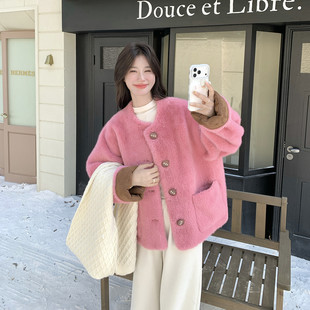 口仿貂绒皮草外套棉衣 P200K318撞色袖 现货2D078 Y3370