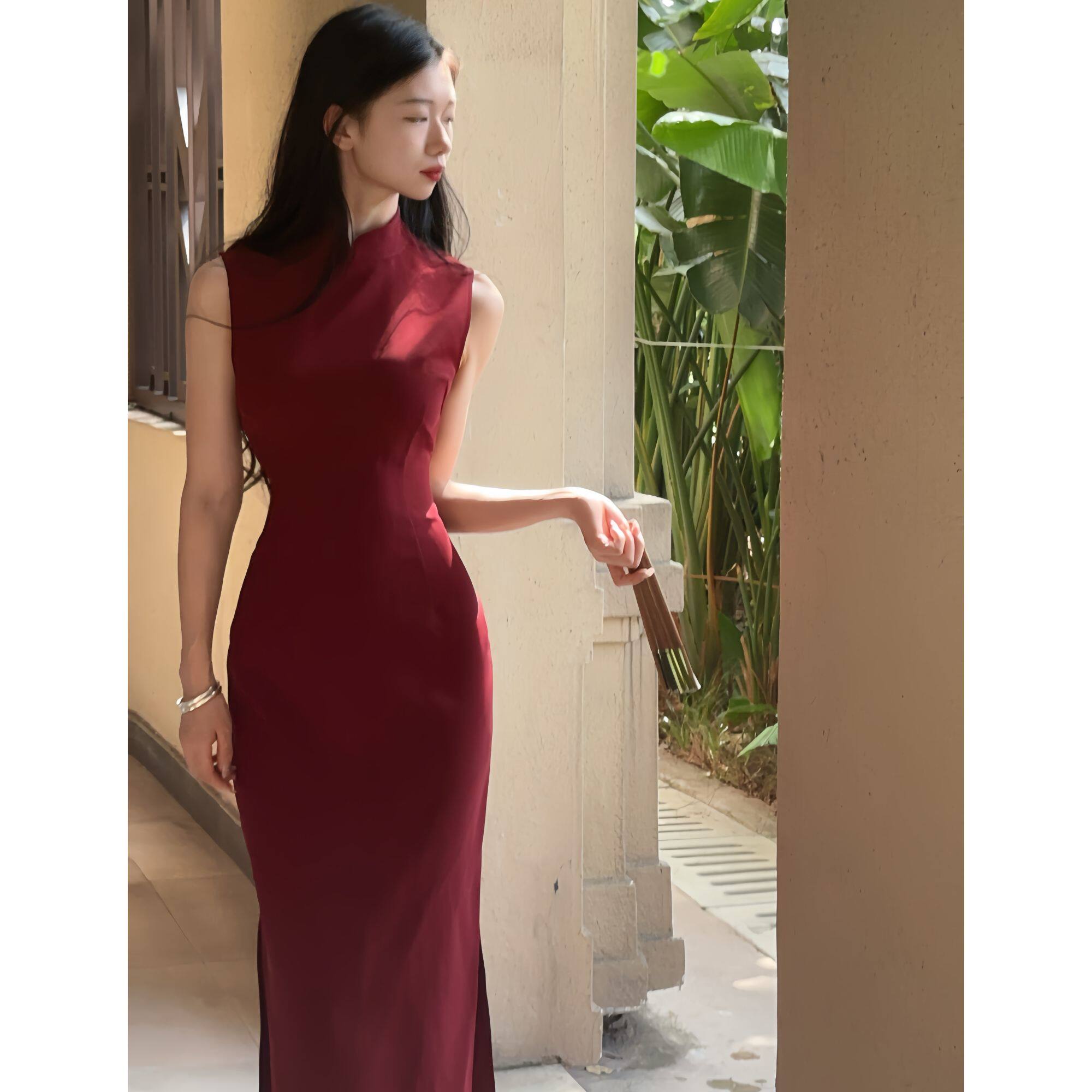 秋辞香~又见长安 2024新款无袖国风红色显瘦新中式改良旗袍连衣裙