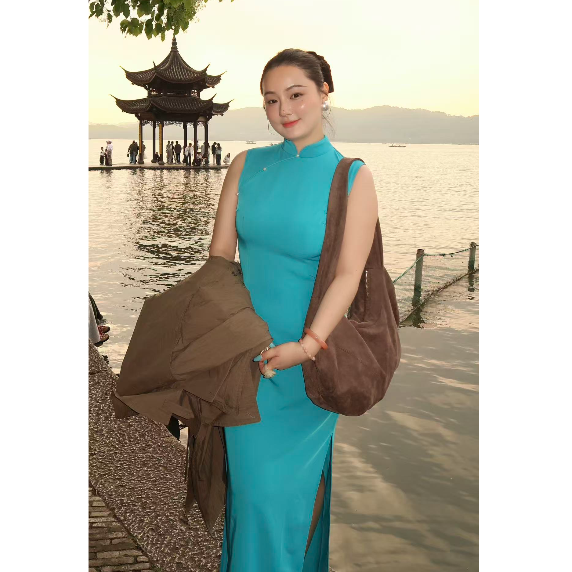 秋辞香~松蓝 无袖纯色系旗袍新中式国风改良蓝色旗袍新中式连衣裙