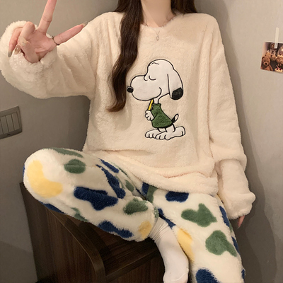 2025新款睡衣女大童秋冬加厚15岁少女孩珊瑚绒13卡通套装12家居服