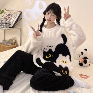 珊瑚绒睡衣女大童秋冬季13加厚保暖12可爱卡通15岁女孩家居服套装
