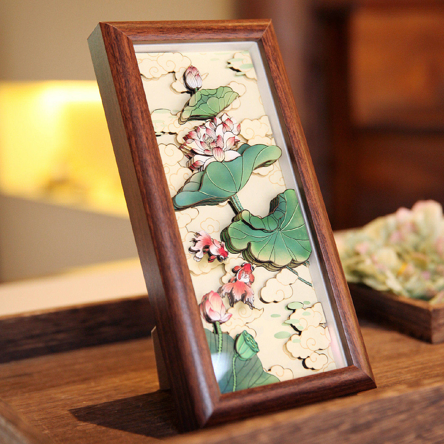 九鲤鱼图3D立体纸艺相框摆件复古荷花莲花锦鲤实木框金鱼九鱼挂件,家居饰品,相框/画框,淘宝优惠券,粉丝福利购,淘宝优惠卷